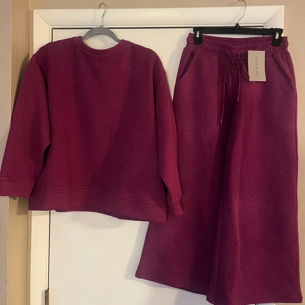 ‘See And Be Seen’ Textured Sweater and Pants Set - Picture 1 of 5